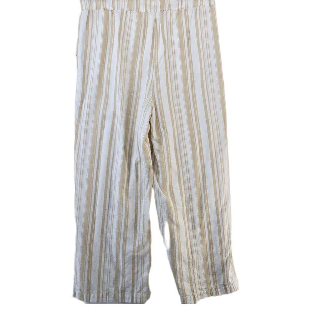 LOFT Outlet Lounge Pants Womens Large Striped‎ Linen Blend Wide Leg Beige White